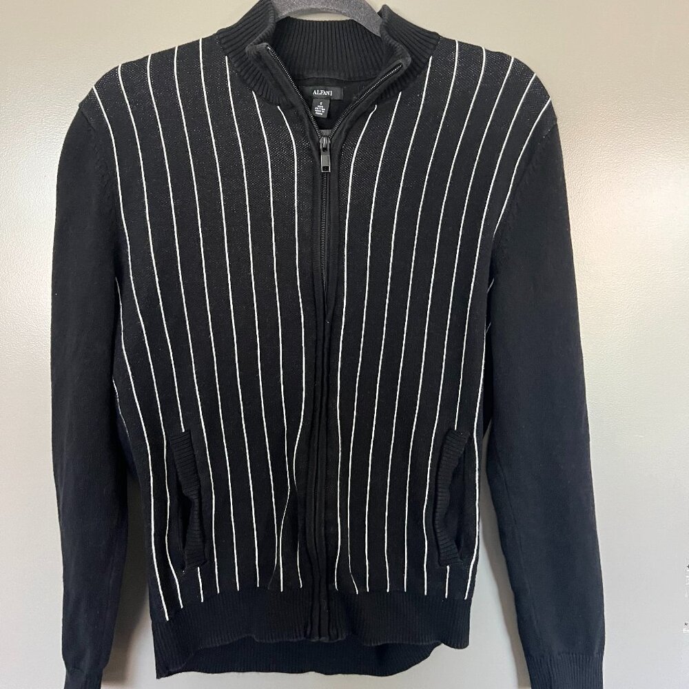 Alfani- Zip Sweater- 100% Cotton- Black w/ Front Stripes- Small
